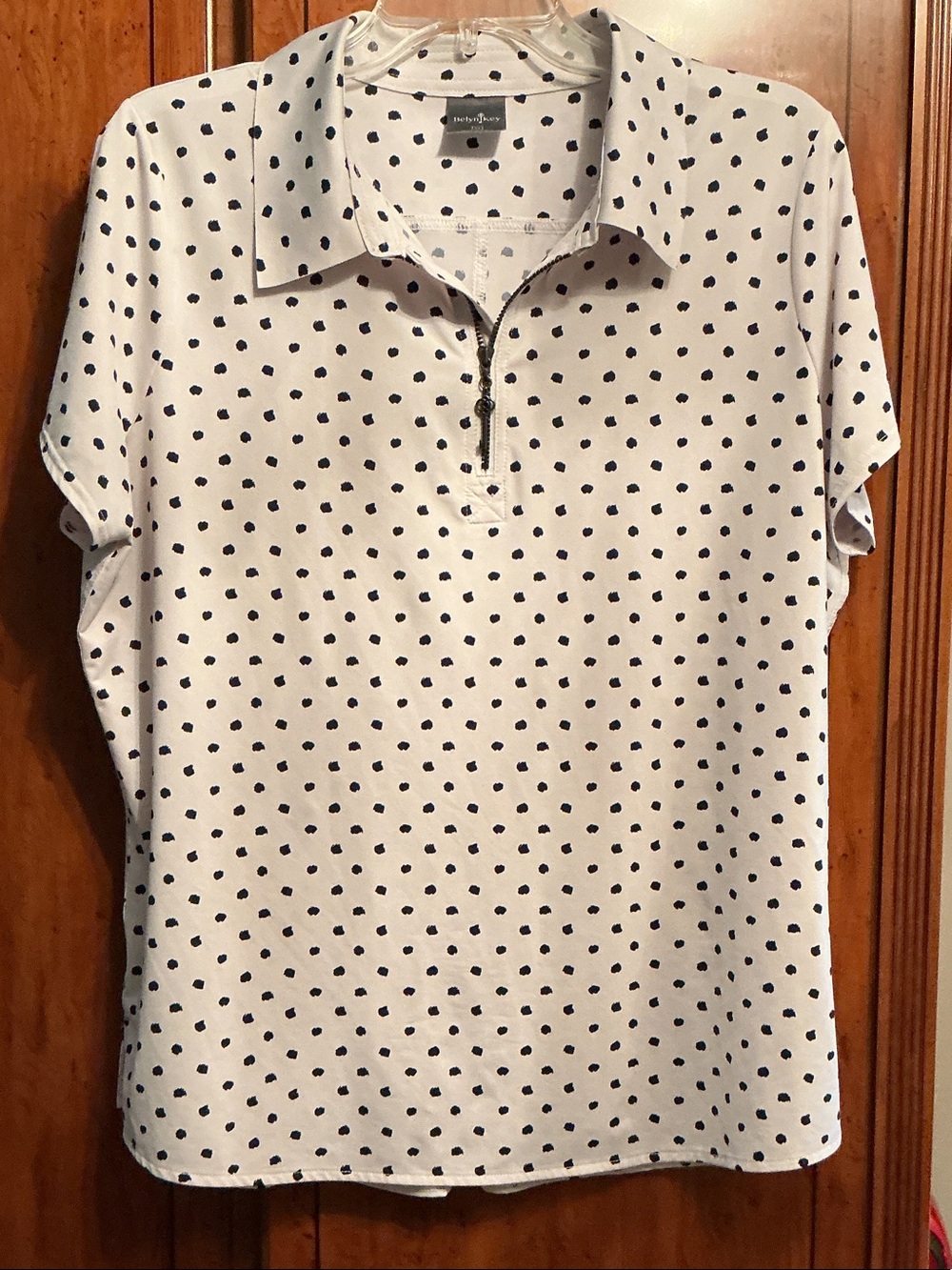 Belyn Key White Polo Shirt with Black Polka Dots